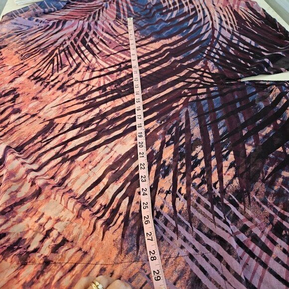 Carmen MARC VALVO Rain-Forest Printed Purple Pink Caftan Coverup Top Size M/L - Picture 7 of 8